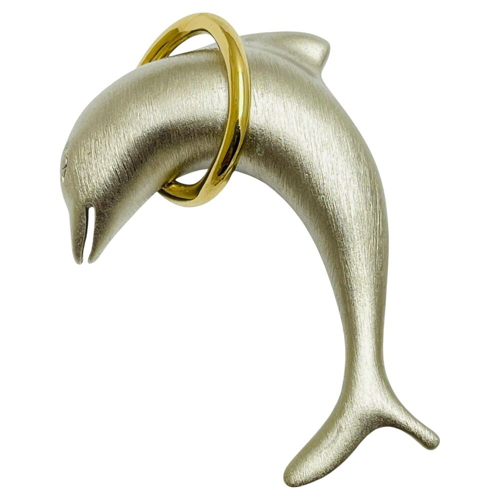 Vintage LR signed gold silver tone dolphin designer brooch